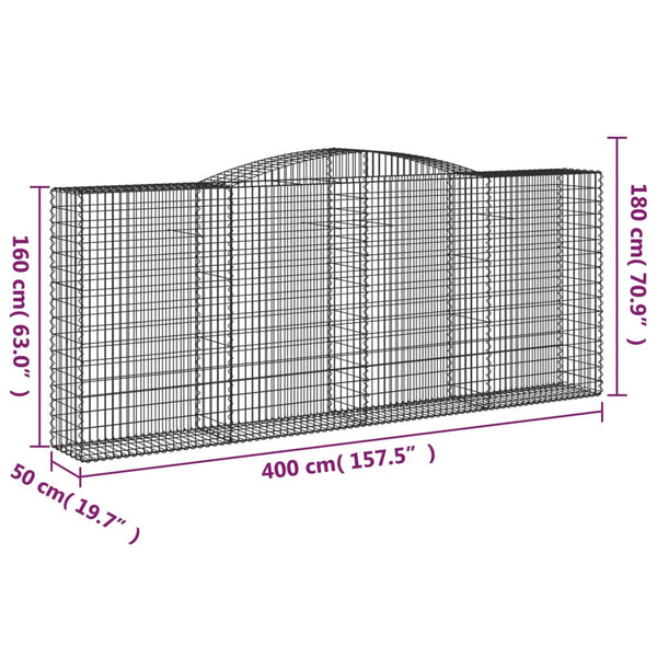 vidaXL Gabion Baskets with Arched Top 15 pcs 400x50x160/180cm Galvanized Iron