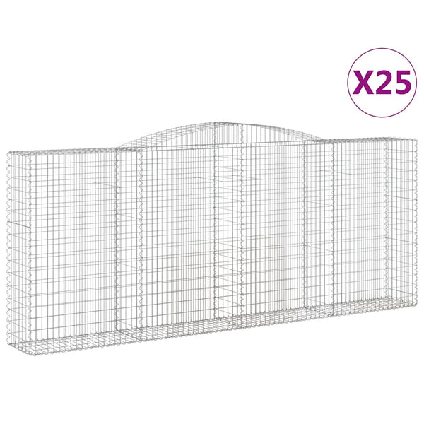 vidaXL Gabion Baskets with Arched Top 25 pcs 400x50x160/180cm Galvanized Iron