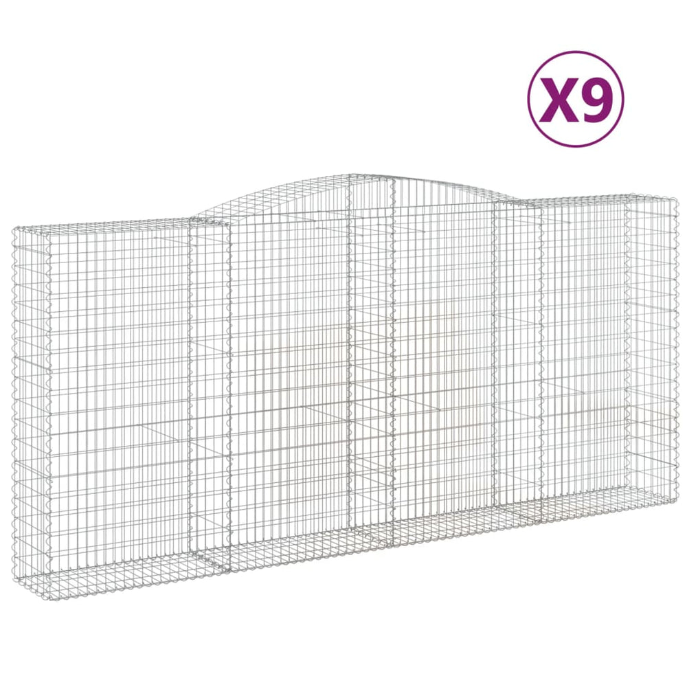 vidaXL Gabion Baskets with High Arch 9 pcs 400x50x180/200cm Galvanized Iron
