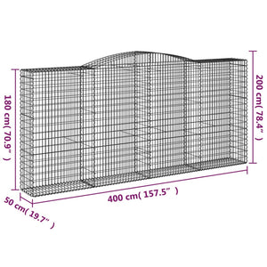 vidaXL Gabion Baskets with High Arch 9 pcs 400x50x180/200cm Galvanized Iron