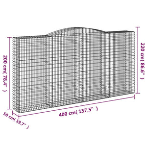Gabionen mit Hochbogen 2 Stk. 400x50x200/220cm Verzinktes Eisen