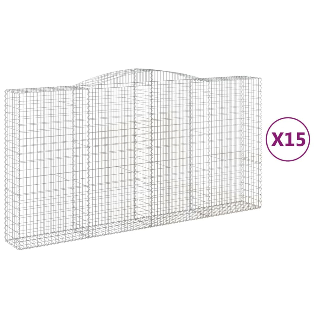 vidaXL Gabions with Arch Top 15 Pcs 400x50x200/220 cm Galvanized Iron