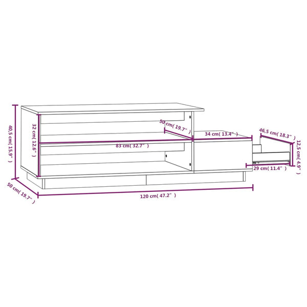 Grauer Couchtisch 120 cm Kiefer Massivholz