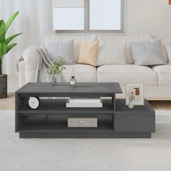 Grauer Couchtisch 120 cm Kiefer Massivholz