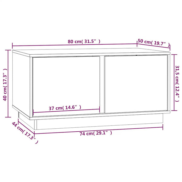 Schwarzer Couchtisch Kiefer Massivholz 80x50 cm