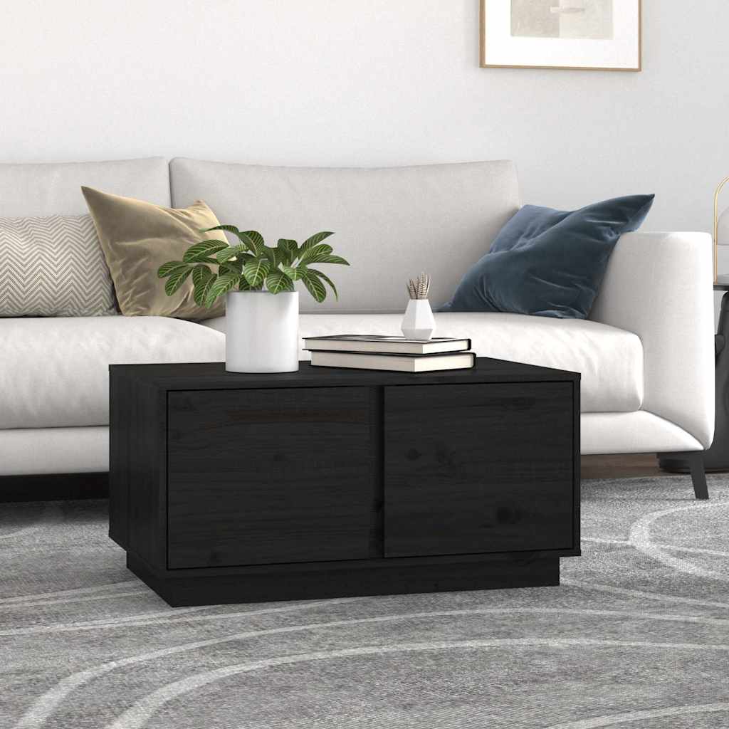 Schwarzer Couchtisch Kiefer Massivholz 80x50 cm