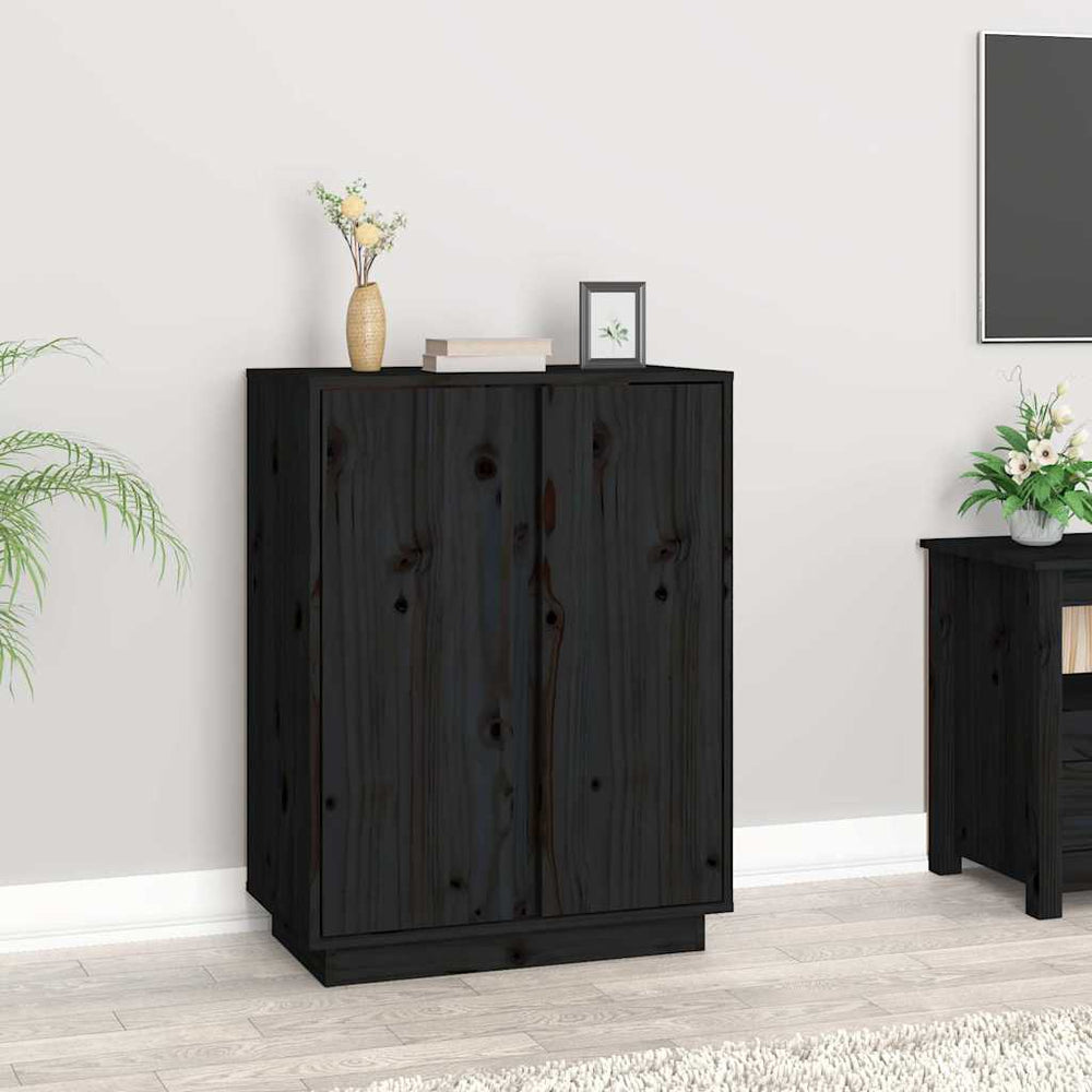 Schwarzes Kiefer Massivholz Sideboard 60 cm