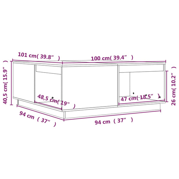 Grauer Couchtisch Kiefer Massivholz 100x101 cm