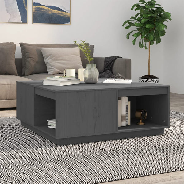 Grauer Couchtisch Kiefer Massivholz 100x101 cm