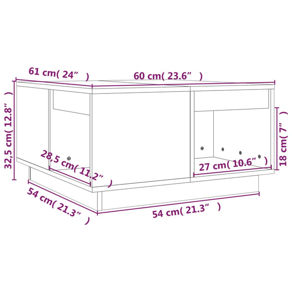 vidaXL Coffee Table Grey 60x61x32.5 cm Solid Pine Wood