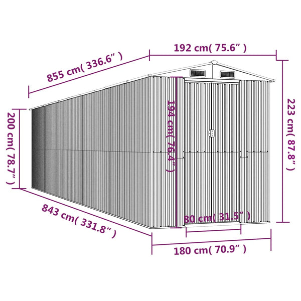 vidaXL Tool Shed Light Gray 192x855x223 cm Galvanized Steel