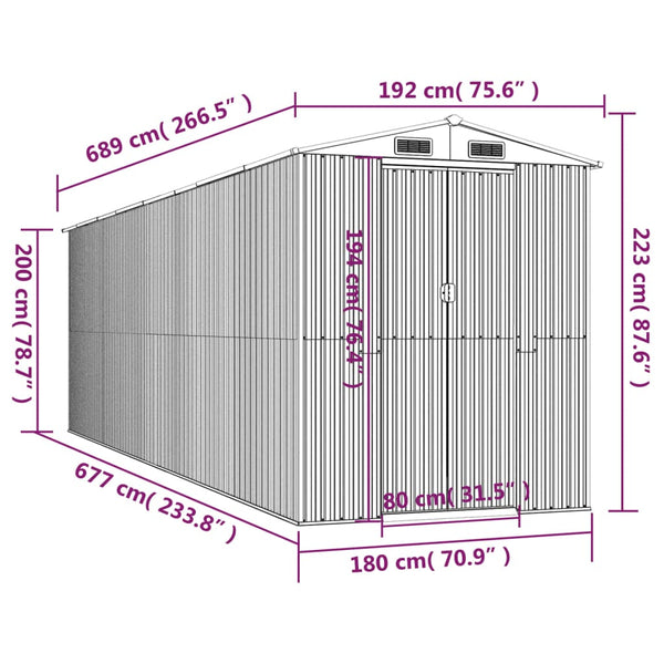 vidaXL Tool Shed Anthracite 192x689x223 cm Galvanized Steel
