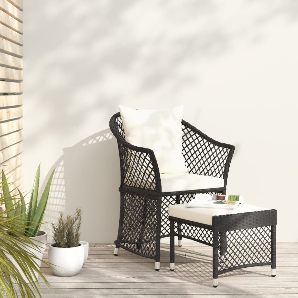 vidaXL 2-Piece Garden Lounge Set with Cushions Black Poly Rattan