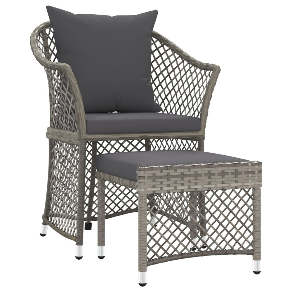 vidaXL 2-Piece Garden Lounge Set with Cushions Grey Poly Rattan