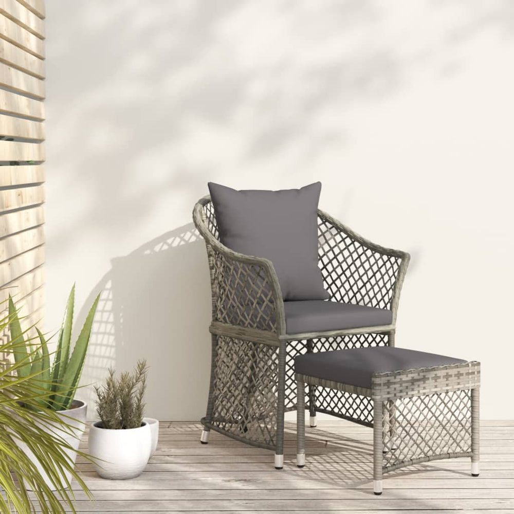 vidaXL 2-Piece Garden Lounge Set with Cushions Grey Poly Rattan