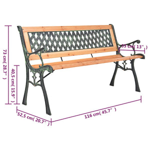vidaXL Garden Bench 116 cm Cast Iron and Solid Fir Wood