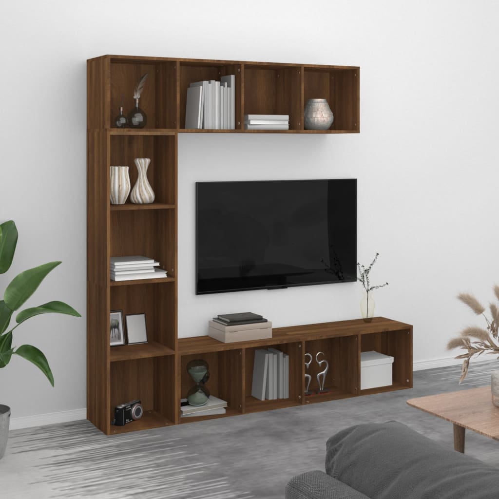 vidaXL 3-Piece Bookcase/TV Cabinet Set Brown Oak Look