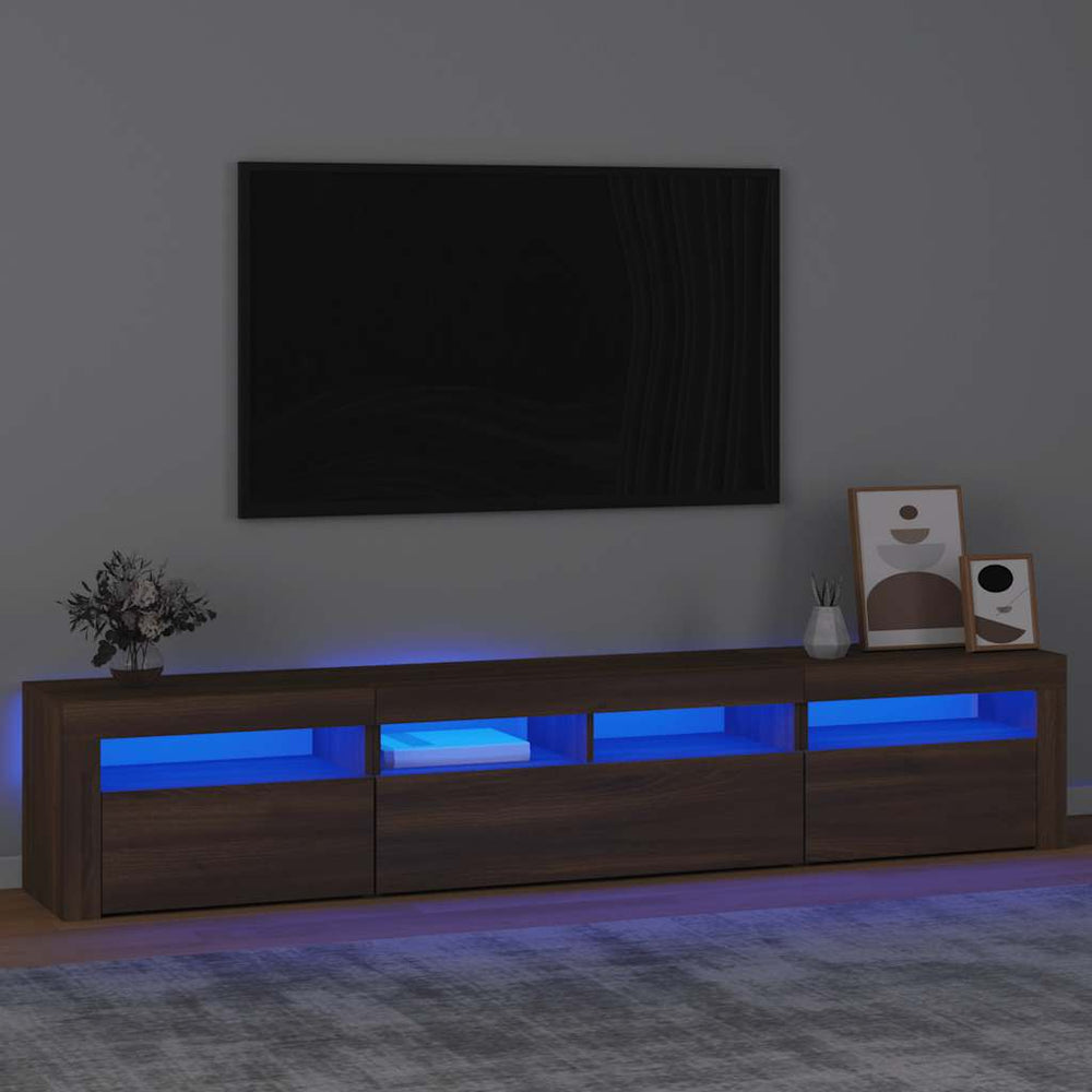 vidaXL TV Cabinet with LED Lights Brown Oak Effect 210x35x40 cm