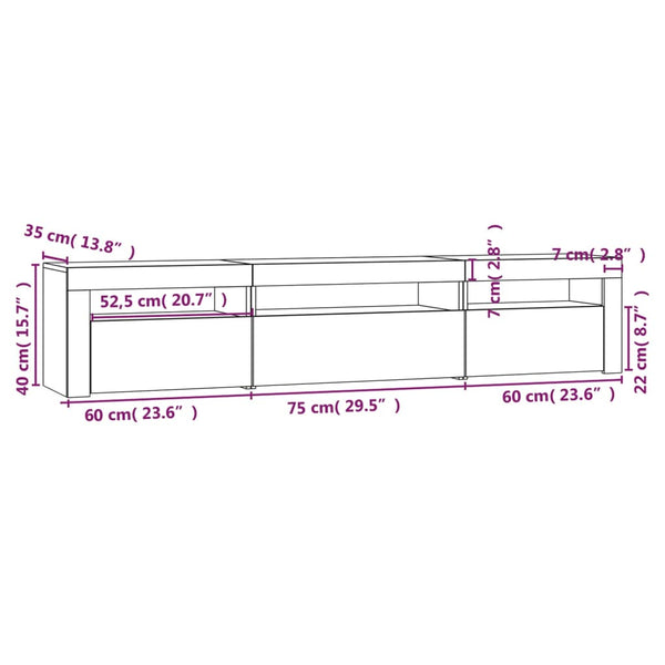 vidaXL TV Cabinet with LED Lights Sonoma Grey 195x35x40 cm