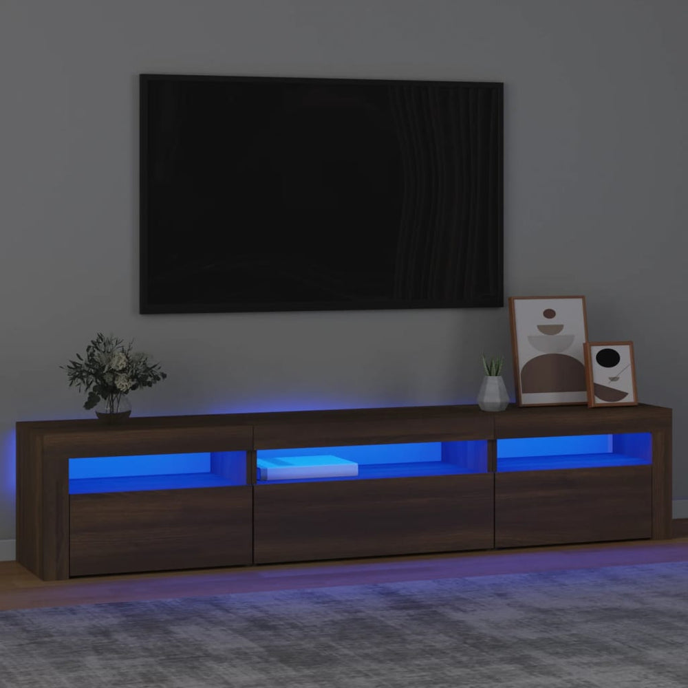 vidaXL TV Cabinet with LED Lights Brown Oak Look 195x35x40 cm