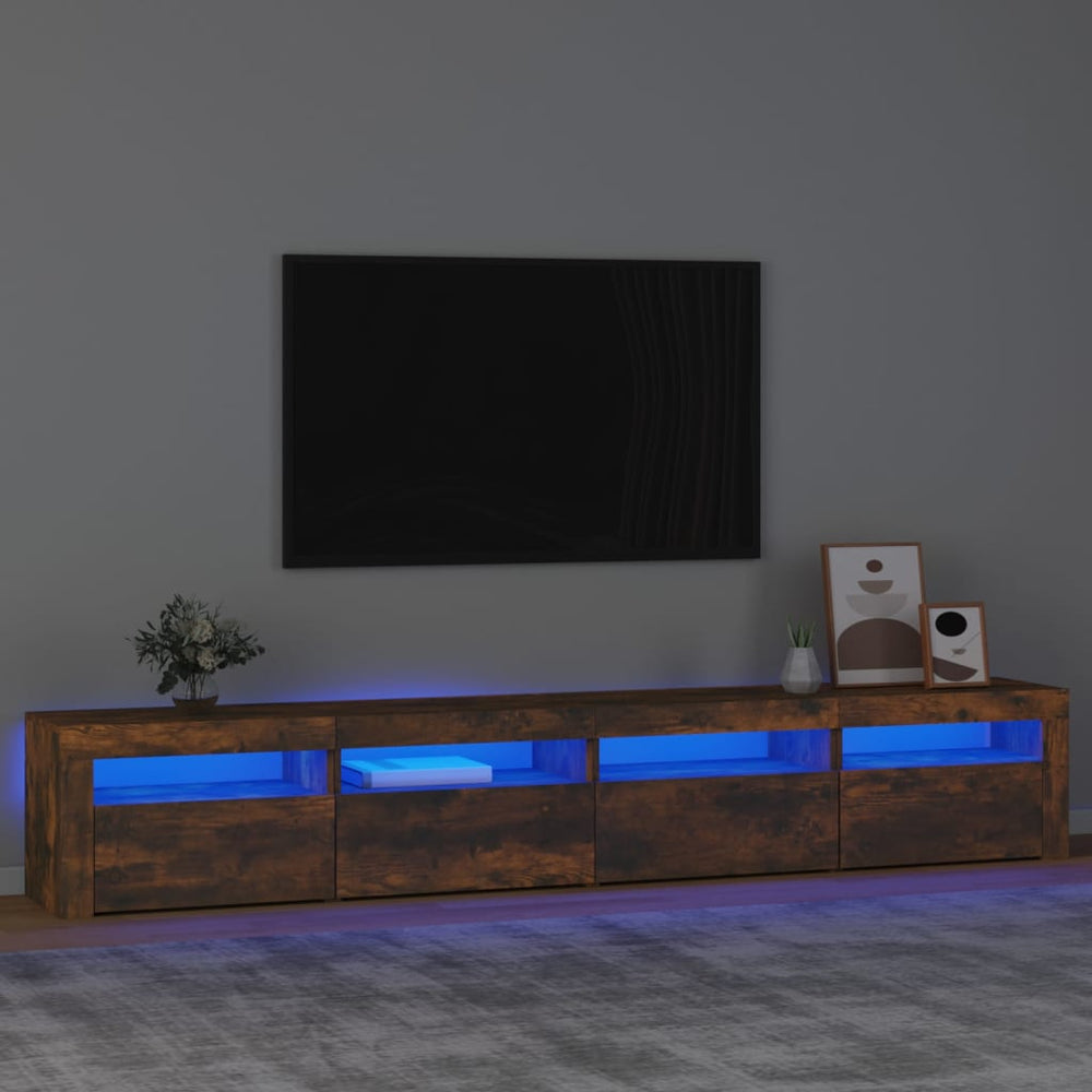 vidaXL TV Cabinet with LED Lights Smoked Oak 240x35x40 cm