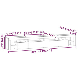 vidaXL TV Cabinet with LED Lights Black 260x36.5x40 cm