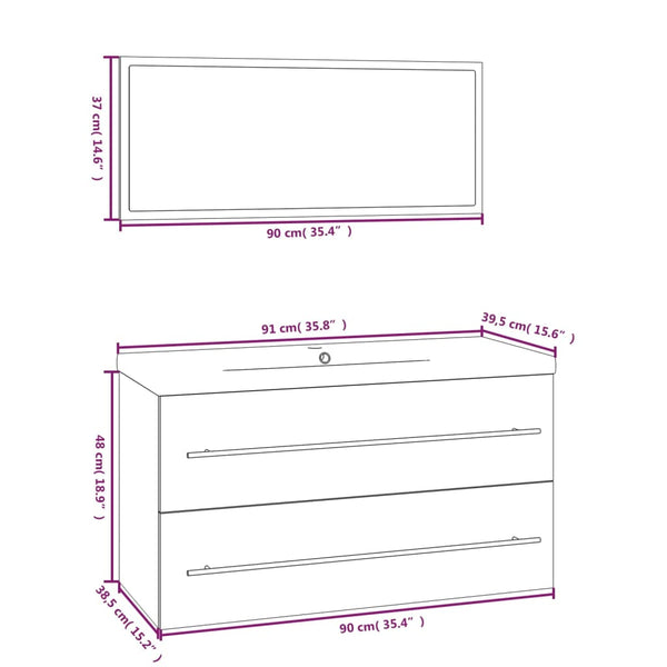 vidaXL 3-Piece Bathroom Furniture Set Concrete Grey