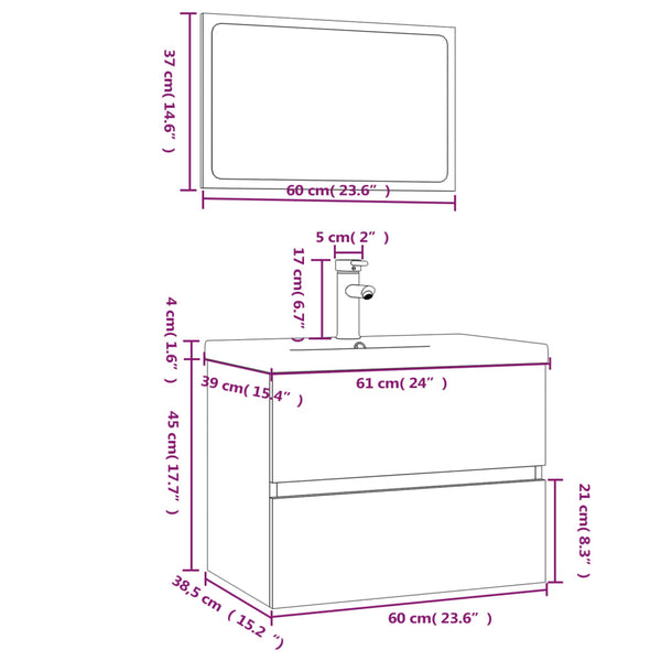 vidaXL Bathroom Furniture Set Grey Sonoma Engineered Wood