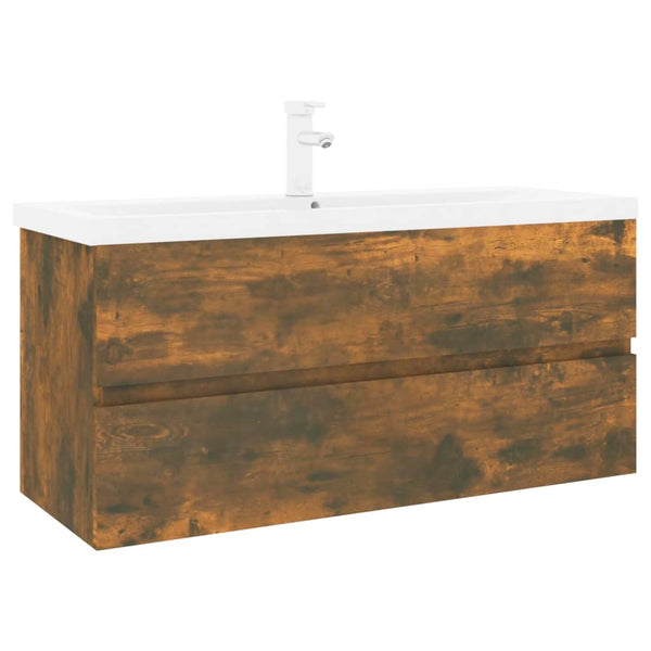 vidaXL Vanity Cabinet with Integrated Basin Smoked Oak Engineered Wood