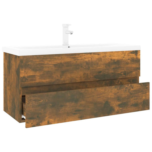 vidaXL Vanity Cabinet with Integrated Basin Smoked Oak Engineered Wood