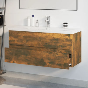 vidaXL Vanity Cabinet with Integrated Basin Smoked Oak Engineered Wood