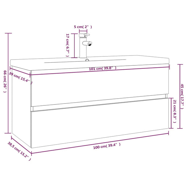 vidaXL Vanity Cabinet with Integrated Basin Smoked Oak Engineered Wood