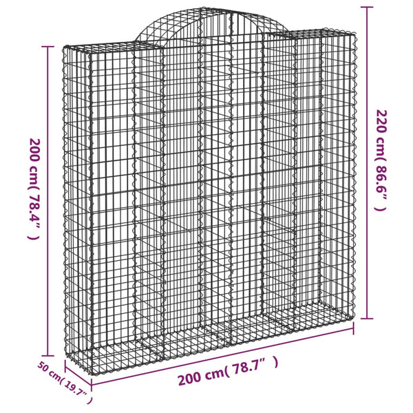 vidaXL Gabion with High Arch 200x50x200/220 cm Galvanized Iron