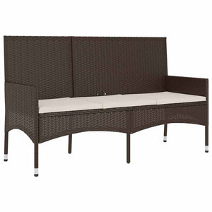 vidaXL 3-Seater Garden Bench with Cushions Brown Poly Rattan