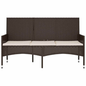 vidaXL 3-Seater Garden Bench with Cushions Brown Poly Rattan