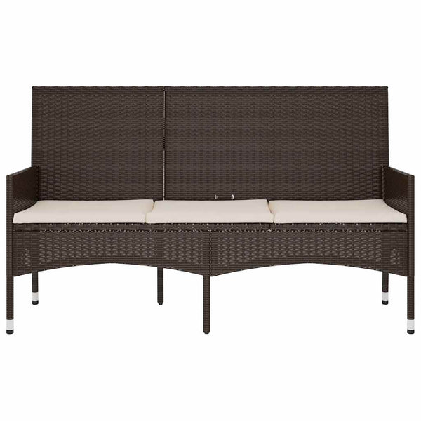 vidaXL 3-Seater Garden Bench with Cushions Brown Poly Rattan