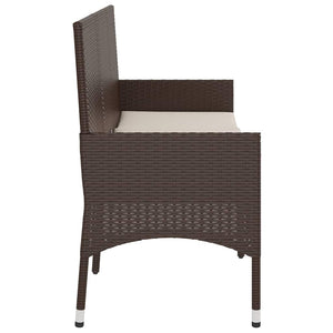 vidaXL 3-Seater Garden Bench with Cushions Brown Poly Rattan