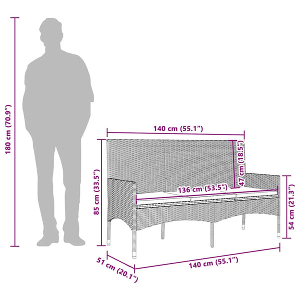 vidaXL 3-Seater Garden Bench with Cushions Brown Poly Rattan