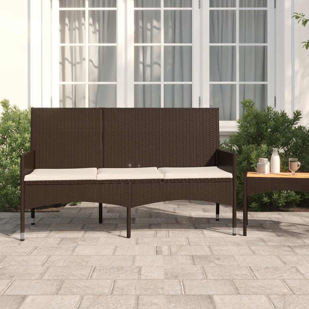 vidaXL 3-Seater Garden Bench with Cushions Brown Poly Rattan