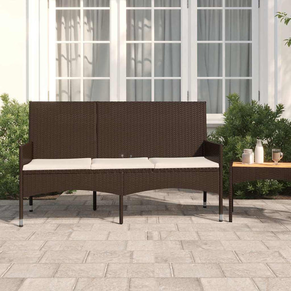 vidaXL 3-Seater Garden Bench with Cushions Brown Poly Rattan