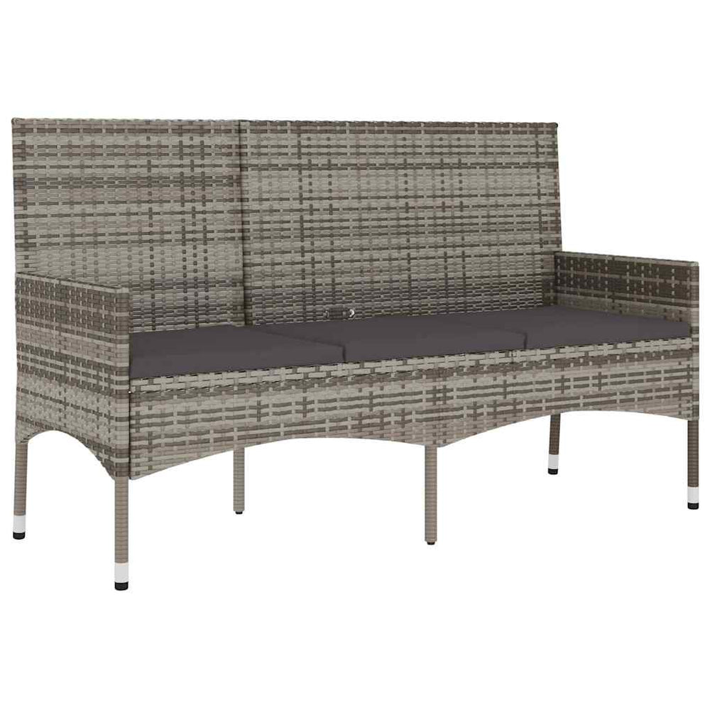 vidaXL 3-Seater Garden Bench with Cushions Grey Poly Rattan