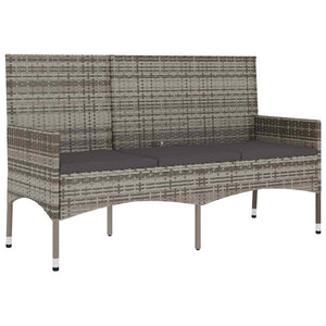 vidaXL 3-Seater Garden Bench with Cushions Grey Poly Rattan