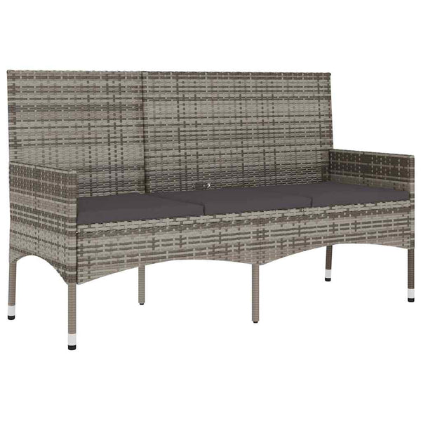 vidaXL 3-Seater Garden Bench with Cushions Grey Poly Rattan