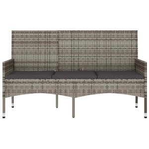 vidaXL 3-Seater Garden Bench with Cushions Grey Poly Rattan