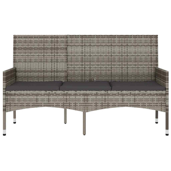 vidaXL 3-Seater Garden Bench with Cushions Grey Poly Rattan