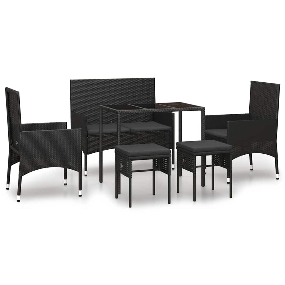 vidaXL 6-Seater Garden Lounge Set with Cushions Black Poly Rattan
