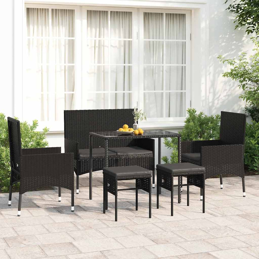vidaXL 6-Seater Garden Lounge Set with Cushions Black Poly Rattan