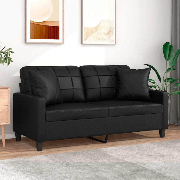 vidaXL 2-Seater Sofa with Cushions Black 140 cm Faux Leather