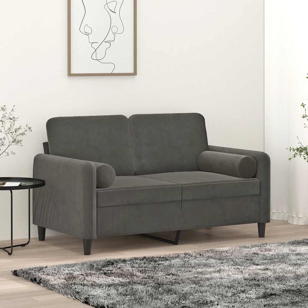 vidaXL 2-Seater Sofa with Cushions Dark Grey 120 cm Velvet