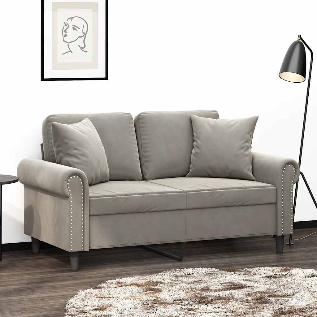 vidaXL 2-Seater Sofa with Cushions Light Grey 120 cm Velvet